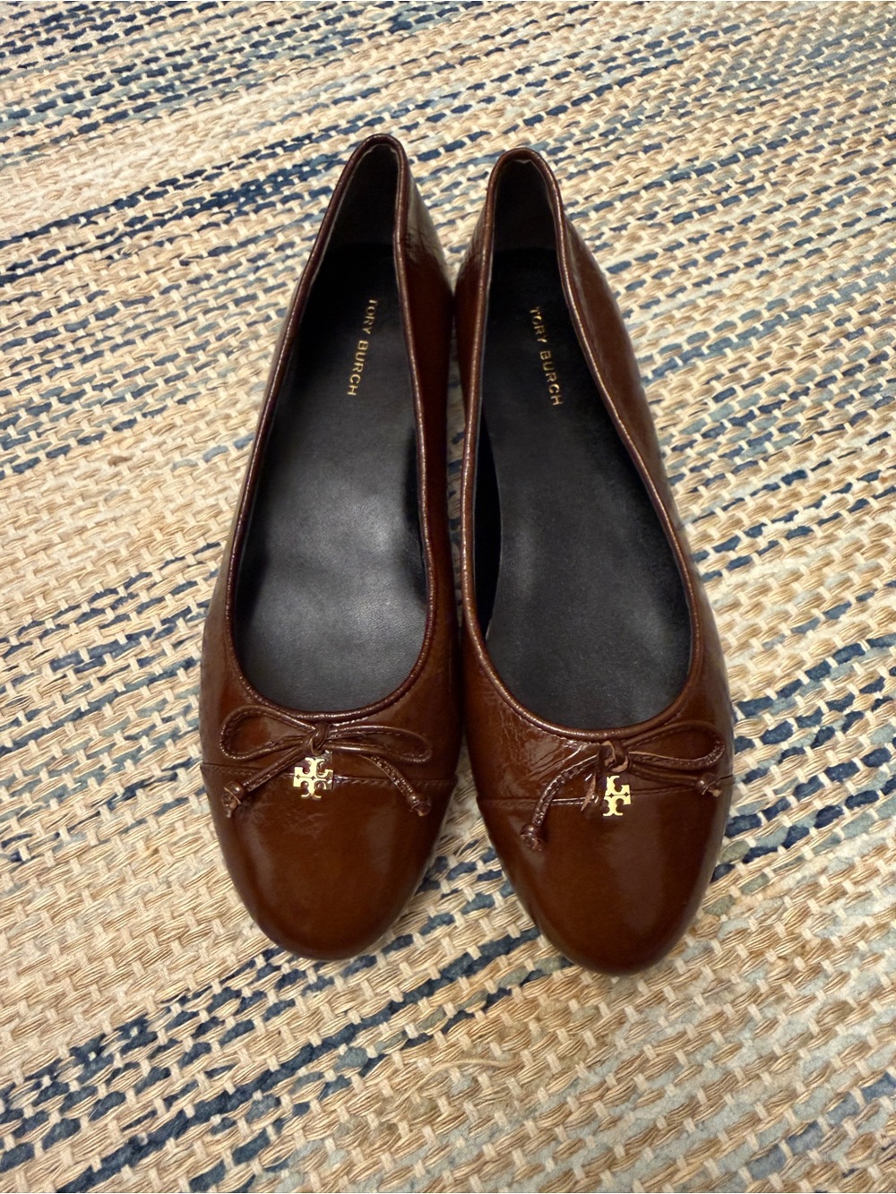 NEW! Tory Burch Ballerina Flats Brown Pattent Leather Size 6.5